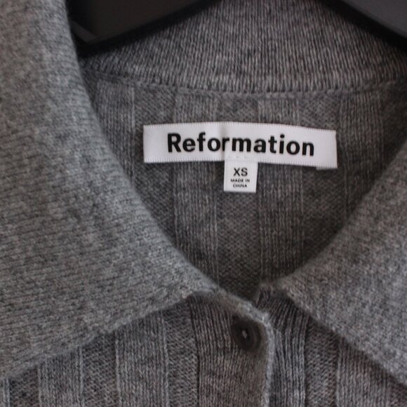 Reformation Walsh Cashmere Collared Mini Dress Grey - Picture 3 of 10